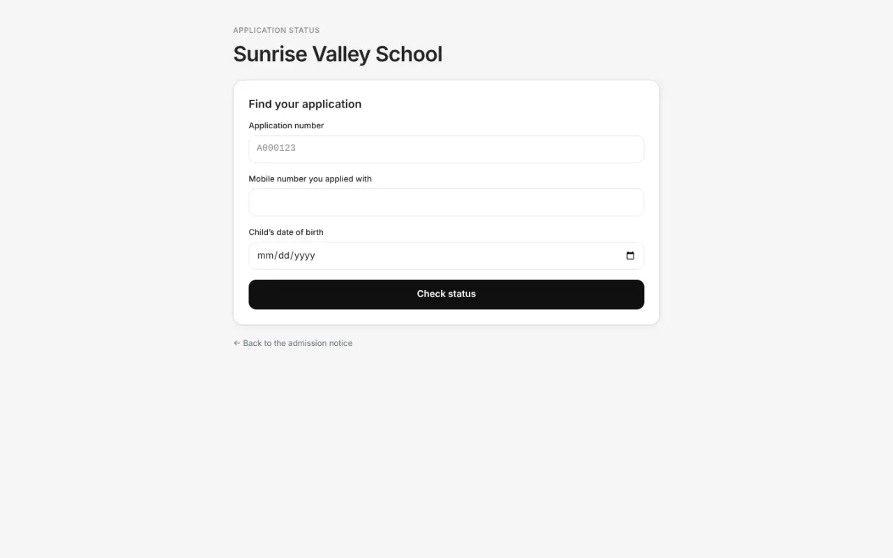 Public application status lookup
