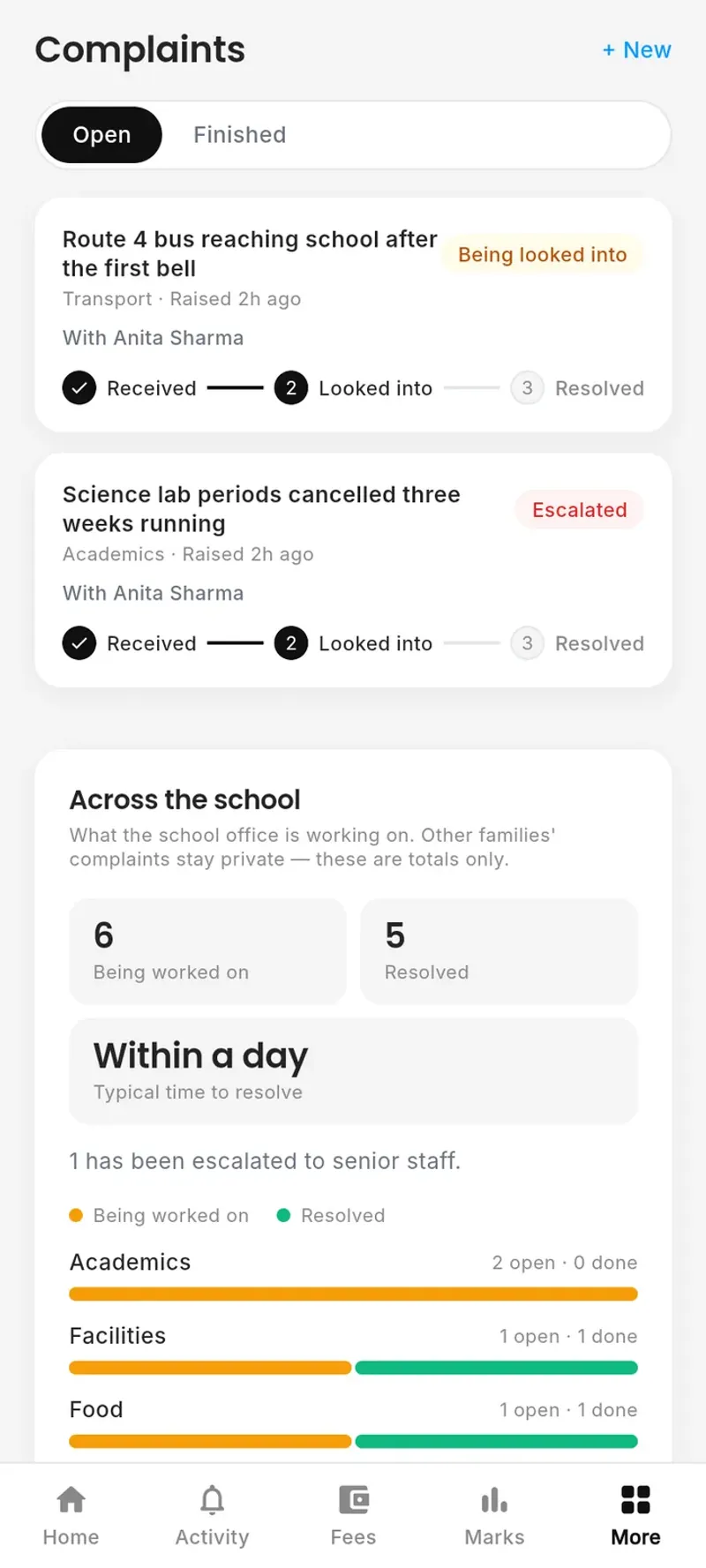 Parent app complaints on a phone