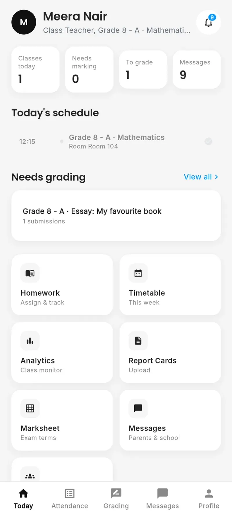 Teacher app home on a phone