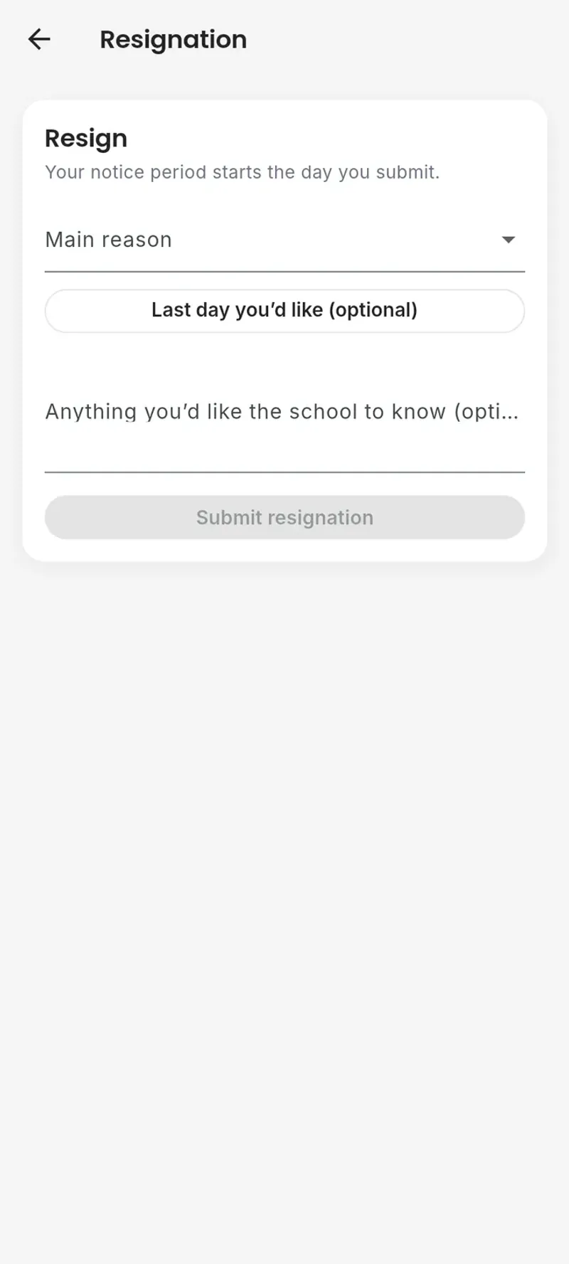 Resigning from the staff app on a phone